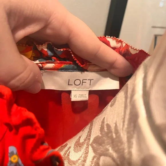 Loft red floral dress with pockets oversized xs - Picture 7 of 11